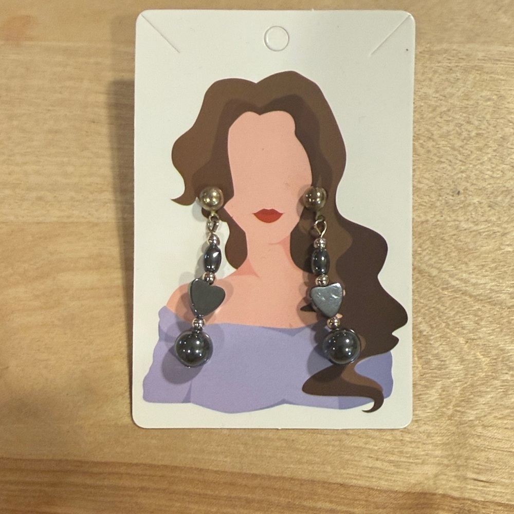 Hematite Heart Drop Earrings